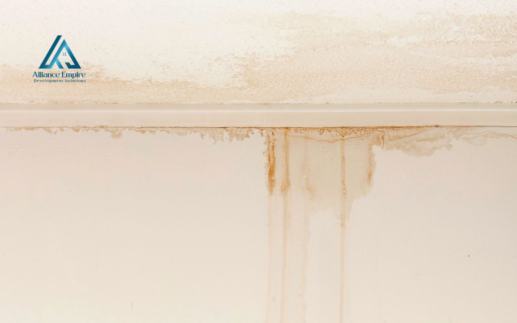 Signs of ceiling damage from a roof leak