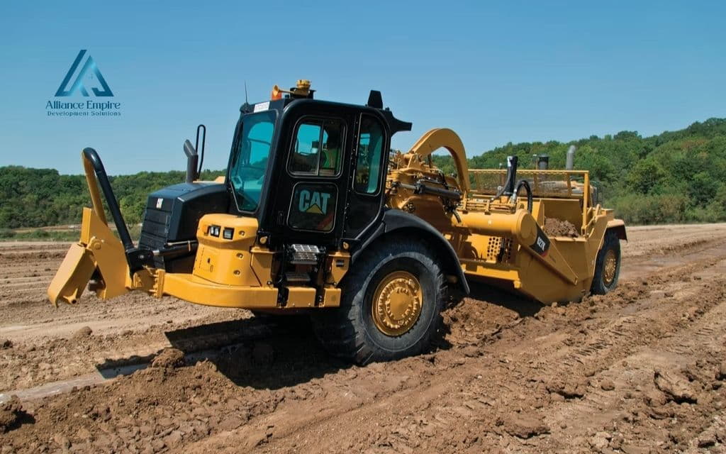 Building construction equipment names: Wheel tractor-scraper