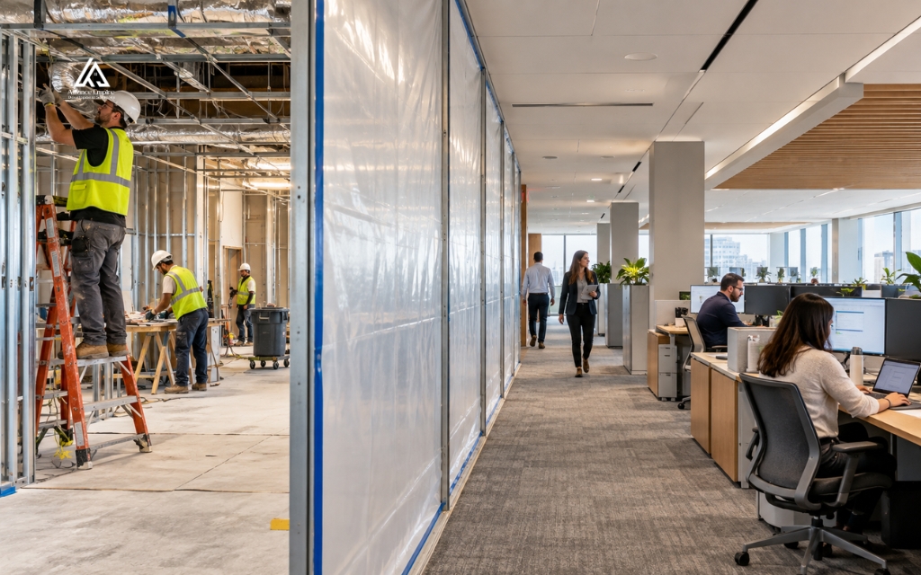 Office space renovation in occupied workplaces requires careful phasing and access control